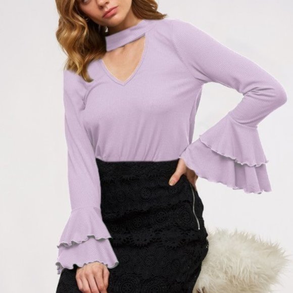 MODA ME COUTURE Tops - CHIC DOLLZ Lavendar Ribbed Choker Top